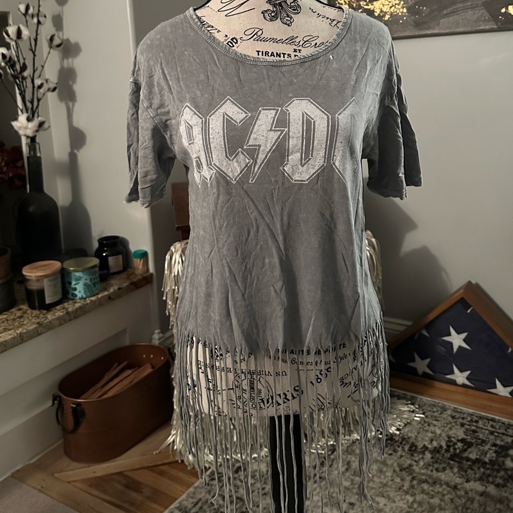Gray AC/DC Fringe T-Shirt
